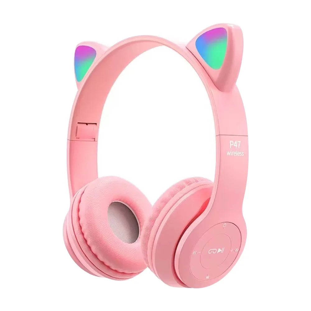Fone de gatinho Bluetooth com LED