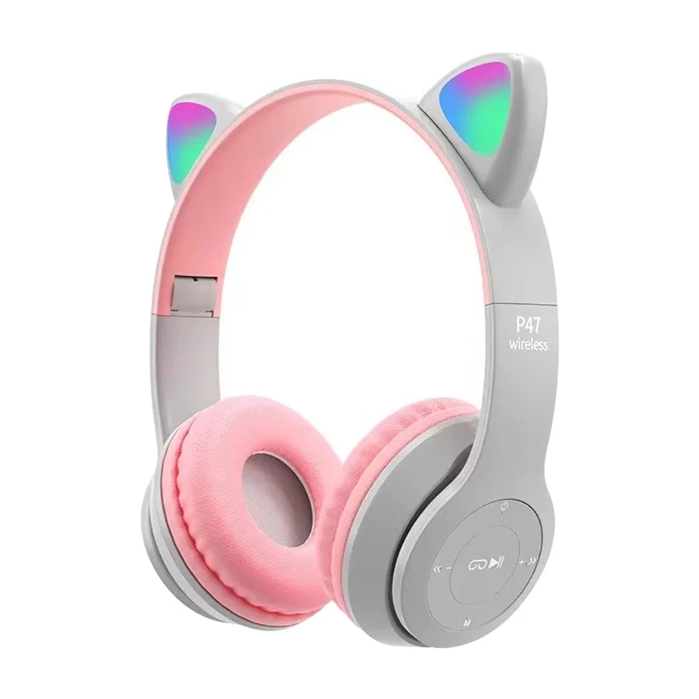 Fone de gatinho Bluetooth com LED