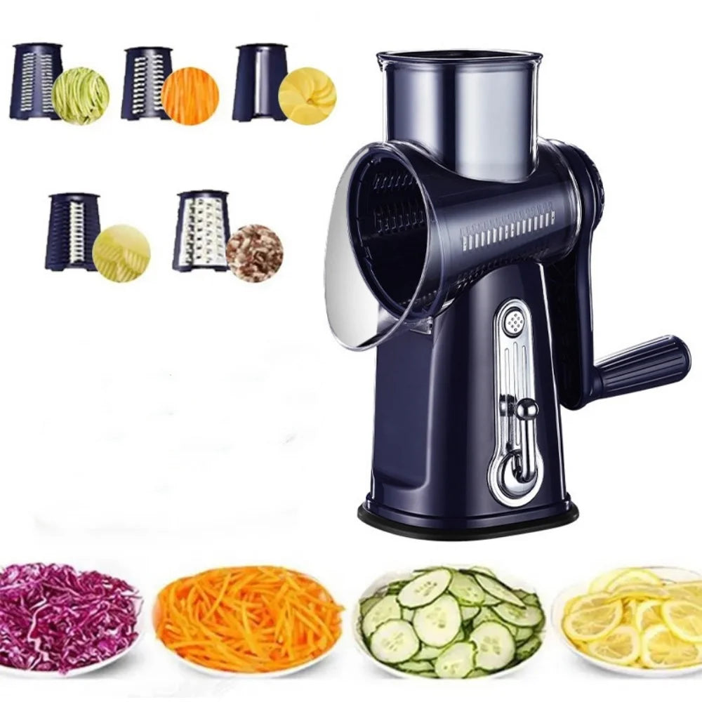 Rotary Vegetable Slicer 5 In 1 Hand Crank Multifunction Rotary Cheese Grater Kitchen Veggie Chopper Food Shredder Meat Grinder