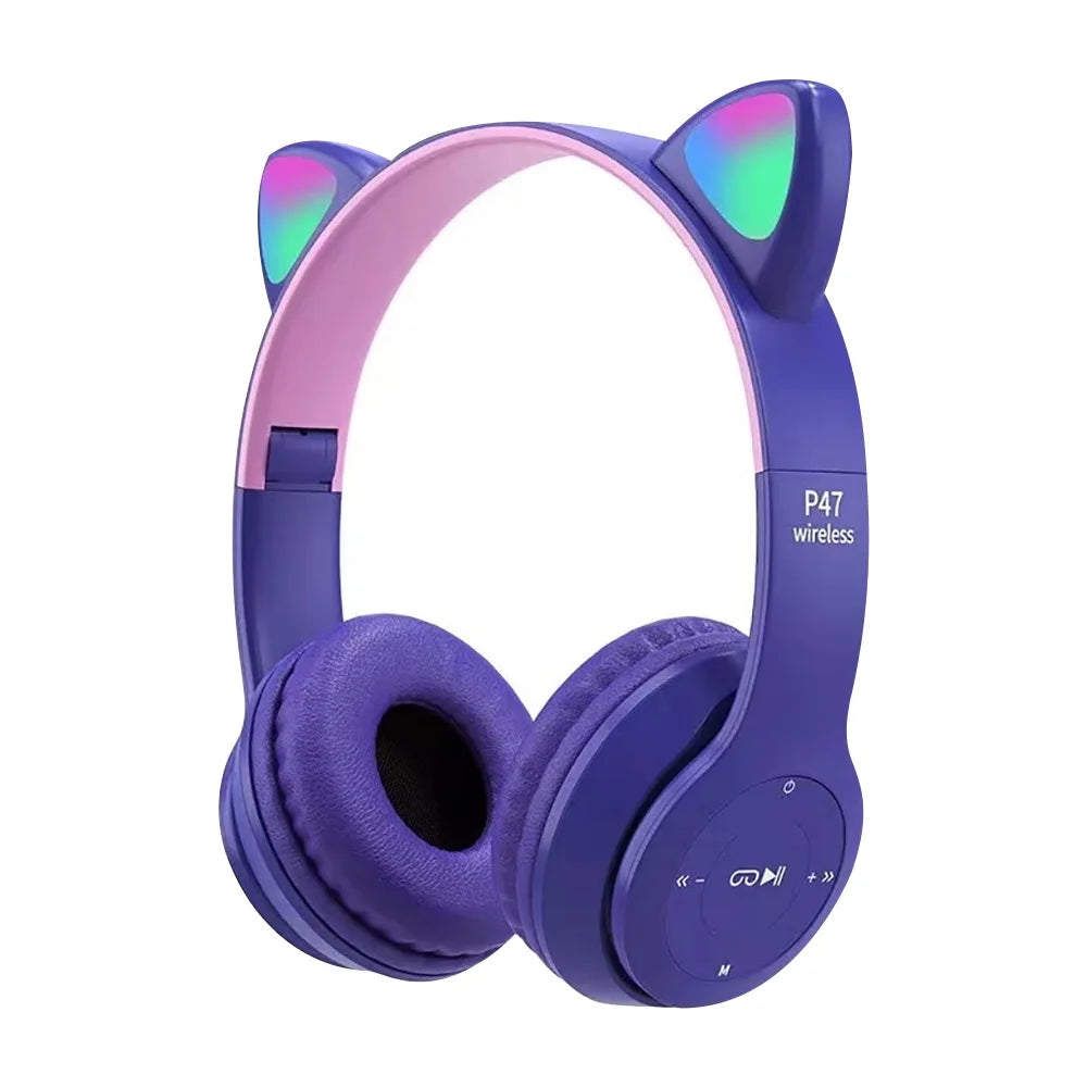 Fone de gatinho Bluetooth com LED