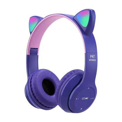 Fone de gatinho Bluetooth com LED