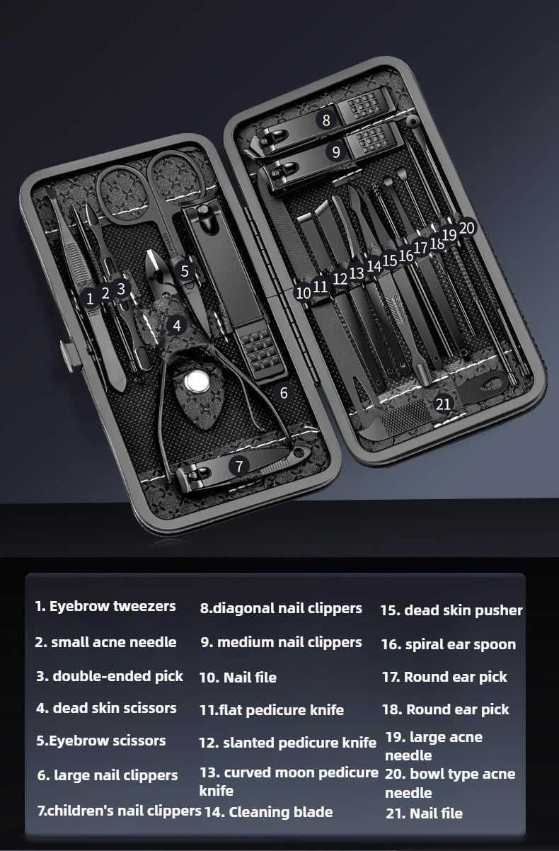 19/21 Pcs Manicure Cutters Nail Clipper Set Manicure Nail Trimmer Pedicure Scissors Tool Knife Convenient Beauty Tools