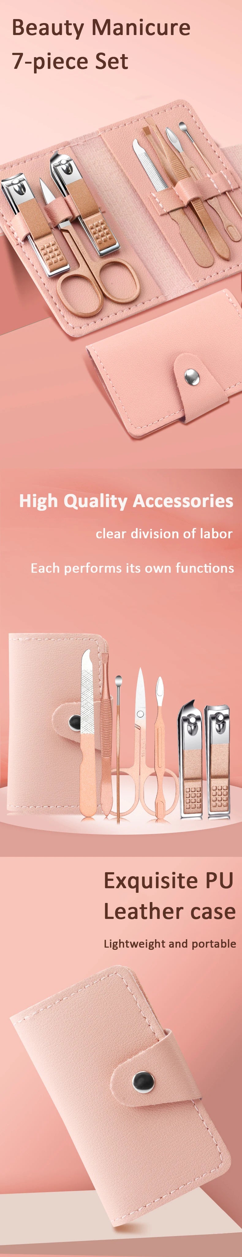 7Pcs stainless steel Nail Clipper Set Complete Kit Of Household Manicure And Beauty Tools Portable Nail Clipper Set