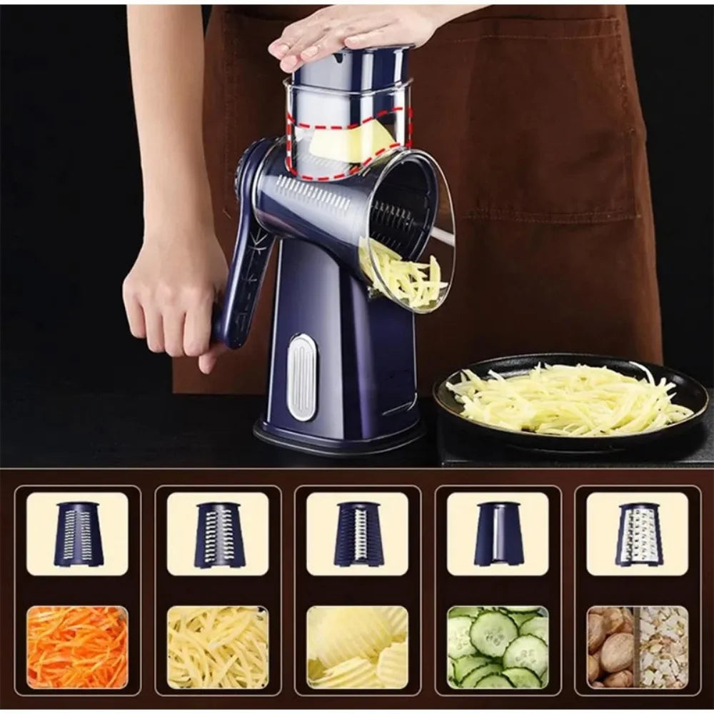 Rotary Vegetable Slicer 5 In 1 Hand Crank Multifunction Rotary Cheese Grater Kitchen Veggie Chopper Food Shredder Meat Grinder