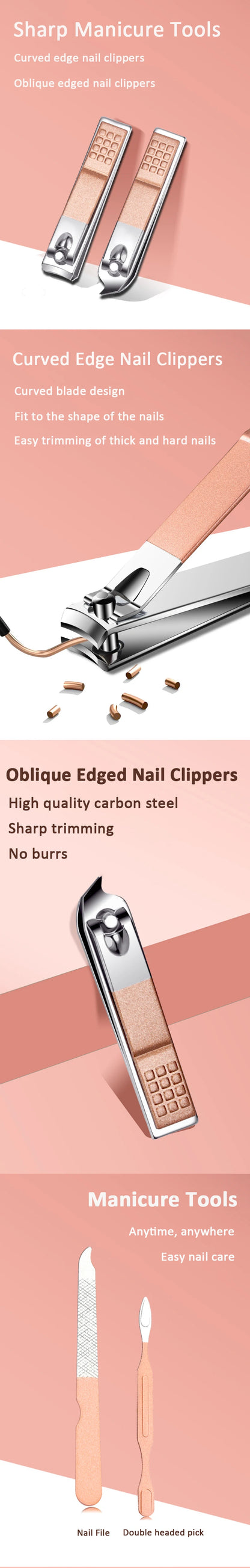 7Pcs stainless steel Nail Clipper Set Complete Kit Of Household Manicure And Beauty Tools Portable Nail Clipper Set