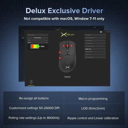 Delux M900Pro Ergonomic Wireless Gaming Mouse 8K PAW3395 Magnetic RGB Charging Dock Rechargeable Wired Mice  For Big Hand PC