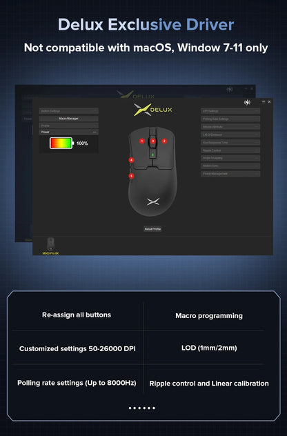 Delux M900Pro Ergonomic Wireless Gaming Mouse 8K PAW3395 Magnetic RGB Charging Dock Rechargeable Wired Mice  For Big Hand PC